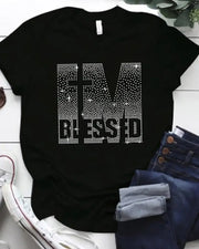 Rhinestone Letter Pattern Short Sleeve T-shirt
