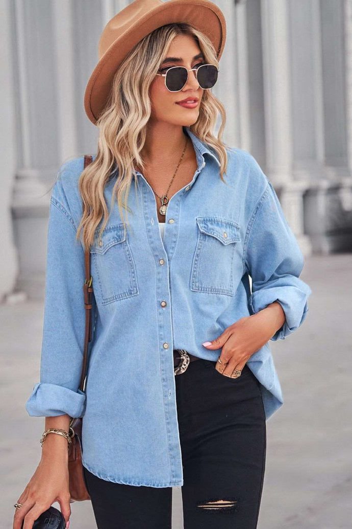 Embrace Modern Femininity with the Collared Neck Dropped Shoulder Denim Top: Elegant Style Tips and Timeless Wardrobe Inspiration for Boutique Fashion