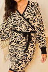 DOLMAN SLEEVE BACK TIE LEOPARD KNIT DRESS