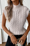 Black Ribbed Trim High Neck Knit Sweater Vest