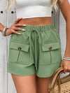 Tied Elastic Waist Shorts with Pockets