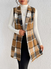 Honey Plaid Lapel Collar Vest