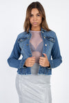 LADIES BUTTON FRONT FRAYED DENIM JACKET