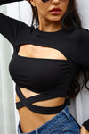 SEXY LONG SLEEVE CUTOUT CROP TOP