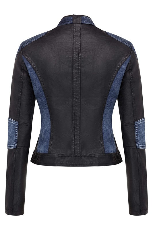 Around The Track Faux Leather Jacket - Blue/combo