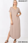 BRUSHED DTY V-NECK MAXI DRESS