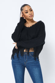 KNIT DISTRESSED COZY SWEATER