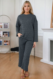 Round Neck Top and Pocketed  Pants Lounge Set